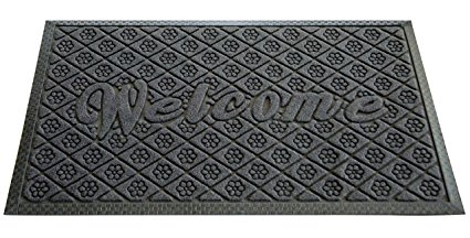Outdoor Welcome Mat, Dark Gray Large, Non Slip and Low Profile Welcome Mat for Front Door