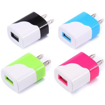 Wall Charger 4-Pack 1A 5V 2-Tone Universal USB Home Travel Wall Charger Plug Power Adapter for iPhone 66S Plus 4S5S iPod Samsung Galaxy S7S6 Edge S54 HTC M8M9 LG G3G4 ZTE BLU Cellphone
