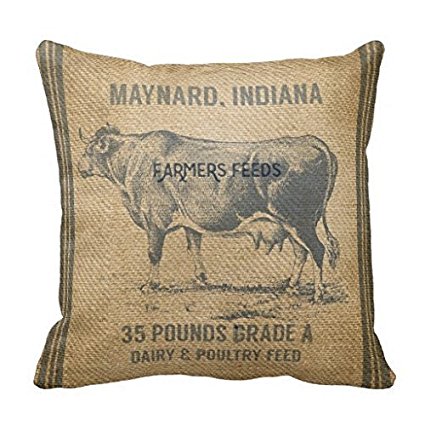 Home Decorative Cow Feed Sack' Cushion Cover 16 x 16 Inches Polyester Pillow Case