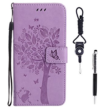 Galaxy A5 (2017) Case, SsHhUu Premium PU Leather Folio Wallet Magnetic Stand Credit Card Slot Flip Protective Cover Case   Stylus Pen   Lanyard for Samsung Galaxy A5 (2017) / A520F (5.2") Lavender