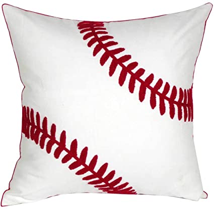 DECOPOW Embroidered Baseball Throw Pillow Covers,Square 18 inch Decorative Canvas Pillow Cover for Baseball Room Decor(Cover Only)
