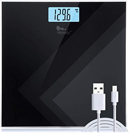 Himaly Digital Body Weight Bathroom Scales High Precision Weighing Scale,USB Rechargeable, 180kg / 400lb / 28stone, Backlight Display, Slim Design, Elegant Black.