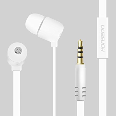 Honsenn In-Ear Earbuds with Mic, Tangle-Free Wired Earphones for iPhone, iPad, iPod, Samsung Galaxy, Android Smartphones, Tablets, Computers (White)