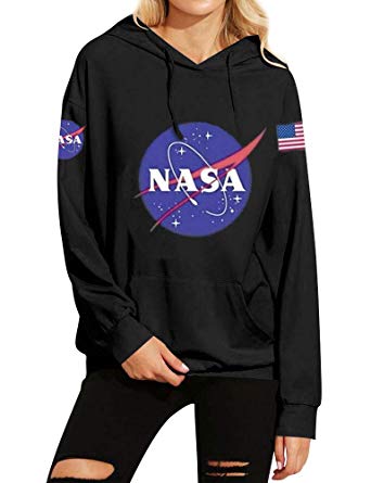 Phoenix_us Women Fall Winter Warm Fleece NASA Letter Print Hoodie Sweatshirt with Pocket