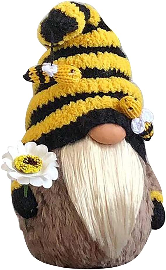 World Bee Day Gnome Doll Dwarf Plush Doll Decorations Figurines Bee Home Farmhouse Kitchen Decor Bee Party Gift Knitted Wool Bee Shape Doll Ornaments for National Honey Bee Day (Style-9(A))