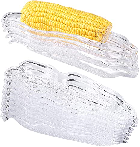 Ruisita 12 Packs Plastic Corn Trays Transparent Service Tray Corn Dish Cob Dinnerware Sets