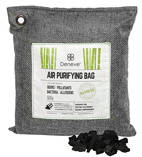 Deneve Bamboo Charcoal Air Purifying Bags (500g blk) Air Freshener Activated Bamboo Charcoal Removes Odors, Allergens and Harmful Pollutants, Fragrance Free Chemical Free And Non Toxic