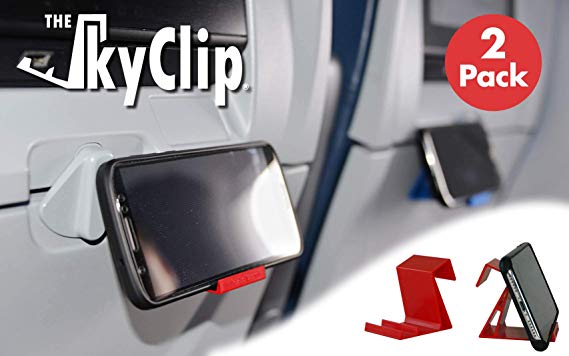 The SkyClip - (Red, 2 Pack) Airplane Cell Phone Seat Back Tray Table Clip and Phone Stand, Compatible with iPhone, Android, Tablets, and Readers