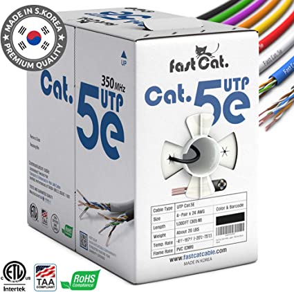 fastCat. Cat5e Ethernet Cable 1000ft - Insulated Bare Copper Wire Internet Cable with FastReel - 350MHZ / Gigabit Speed UTP LAN Cable - CMR (Black)