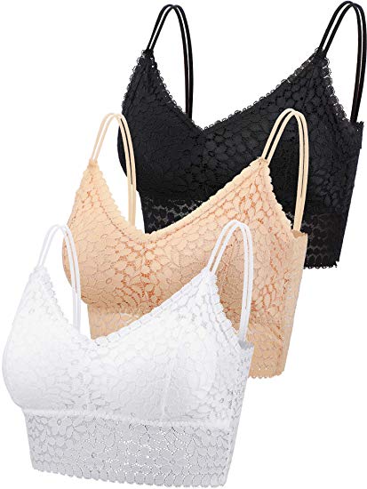 3 Pieces Lace Bra Camisole Bralette Lace Bandeau Bra Lace Top for Women Girls Sports Daily Favor