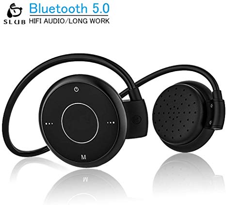SLUB True Wireless Bluetooth 5.0 Headphones Waterproof Sport HD Stereo TF Card Radio on-Ear Headsets with Mic for iPhone/Android Lightweight Sweatproof Earbuds for Cellphone