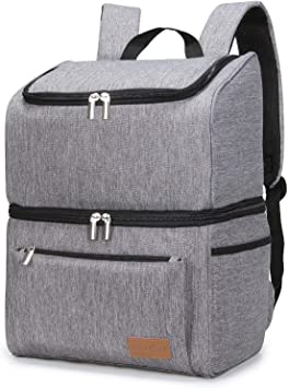 Lifewit 18L (34-Can) Double-Decker Soft Cooler Backpack with Hard Liner, Large Cool Bag Backpack for Camping/BBQ/Family Outdoor Activities, Grey