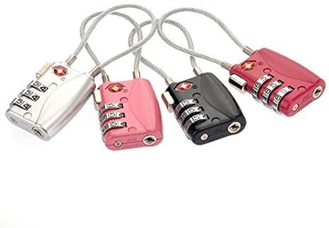 Tinksky 4 Colors TSA Approved Security Cable Luggage Locks 3-Digit Combination Password Locks Padlocks (Black Silver Rosy Pink)