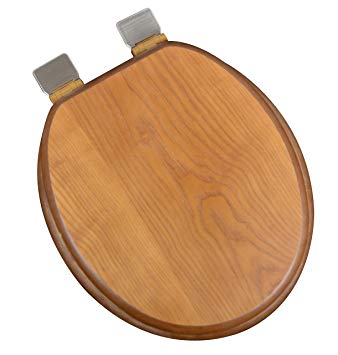 Bath Décor 5F1R1-18BN Round Dark Brown Stained Finish Toilet Seat with Adjustable Brushed Nickel Hinge and Decorative Finish