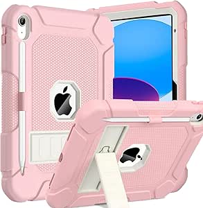 BMOUO Case for iPad 10th Generation 10.9 inch 2022, iPad 10th Generation Case with Kickstand & Pencil Holder, Heavy Duty Shockproof Rugged Protective iPad 10th Gen Case, Pink