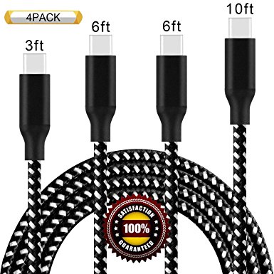 BULESK USB Type C Cable,4Pack 3Ft 6Ft 6Ft 10Ft USB C Cable Nylon Braided Long Cord USB Type A to C Fast Charger for Samsung Galaxy Note8 S8 Plus, Apple Macbook, LG G6 V20 G5, Pixel, Nexus 6P 5X(Black)