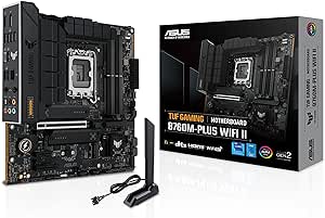 TUF GAMING B760M-PLUS WIFI II Intel B760 LGA 1700 mATX motherboard (PCIe 5.0,4.0 M.2 slots,DDR5,WiFi6E,Q-Antenna,2.5Gb Ethernet,DisplayPort,HDMI, SATA 6Gbps,USB 20Gbps) support, Aura Sync