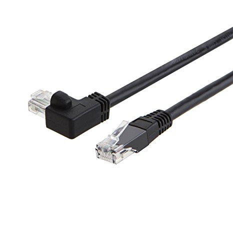 CableCreation Angle CAT6 Ethernet Patch Cable(10 Feet), Right Angled Lan Cable with 50U”Gold Plated Contact, Black Color