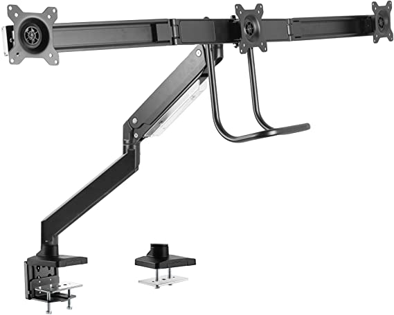 VIVO Premium Aluminum Heavy Duty Arm, Triple Monitor Desk Mount with Pneumatic Spring Height Adjustment and Pull Handle | VESA Stand for 3 Screens 17 to 24 inches (STAND-V101G3)