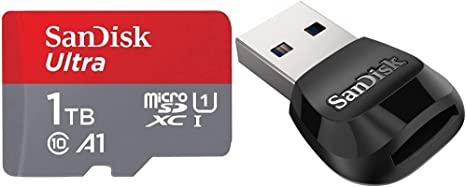 SanDisk 1TB Ultra microSDXC UHS-I Memory Card with Adapter - 120MB/s, C10, U1, Full HD, A1, Micro SD Card - SDSQUA4-1T00-GN6MA & MobileMate USB 3.0 microSD Card Reader- SDDR-B531-GN6NN