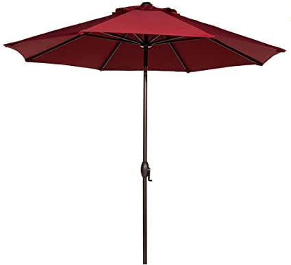 Abba Patio 9 Ft Sunbrella Patio Umbrella Market Outdoor Table Umbrella with Auto Tilt and Crank, Red