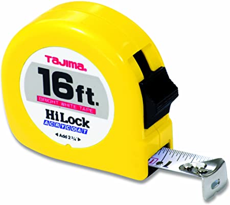 TAJIMA Tape Measure - 16 ft x 1 inch Hi-Lock Measuring Tape with Durable ABS Case & Acrylic Coated Blade - HL-16BW