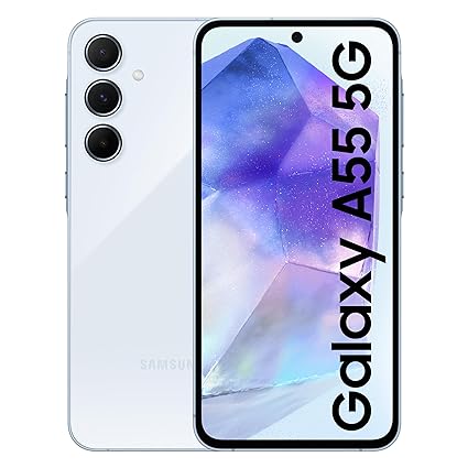 Samsung Galaxy A55 5G (Awesome Iceblue, 8GB RAM, 256GB Storage) | Metal Frame | 50 MP Main Camera (OIS) | Nightography | IP67 | Corning Gorilla Glass Victus  | sAMOLED with Vision Booster