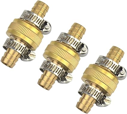 Hanobo 1/2" Brass Garden Hose Repair Mender Male Female Connector Stainless Clamp (3 Set－6Pcs)