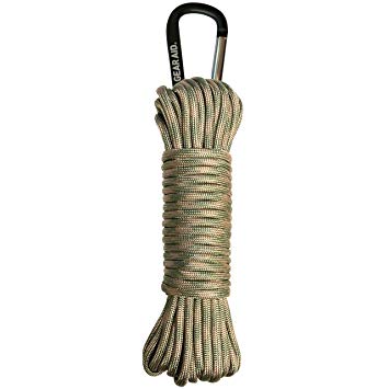 Gear Aid Paracord and Carabiner, 7 Strand Utility Cord for Camping and Survival