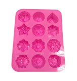 niceEshopTM 12 Cavity Flowers Silicone Non Stick Cake Bread Mold Chocolate Jelly Candy Baking Mould With Accessory Cable Tie