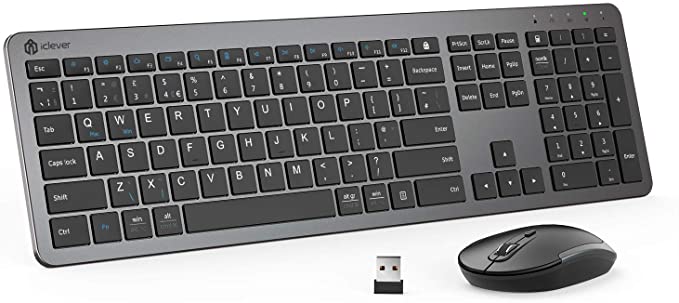 Wireless Keyboard and Mouse for Mac - iClever GK08 Rechargeable Wireless Keyboard Ergonomic Full Size Design, 2.4G Stable Connection Slim Keyboard and Mouse for Windows, Mac OS Computer