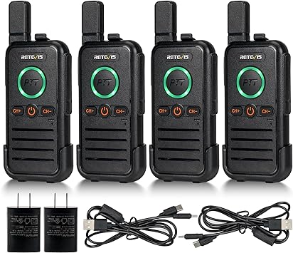 Retevis RB45 Dual PTT Walkie Talkies,Small 2 Way Radio Rechargeable,Emergency Alarm,Portable,Key Lock,Handheld Two Way Radios for Family Outdoor Elderly Special Groups(4 Pack)