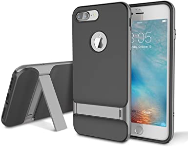 ROCK iPhone 7 Plus Case, Kickstand Ultra Thin Fit Dual Layered Heavy Duty Armor Hybrid PC   Soft TPU Shell Case Slim Fit Black/Iron Grey for iPhone 7 Plus 5.5 Inch (Grey)