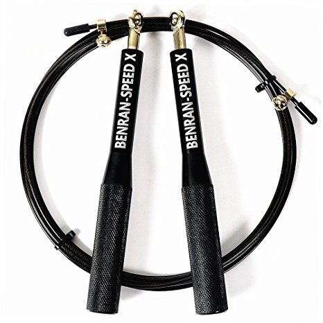 Benran Speed Jump Rope to Master-Professional-Double Unders-Crossfit Fitness-With Ball Bearing Handles-Carry Bag & Screw Kit (Black)