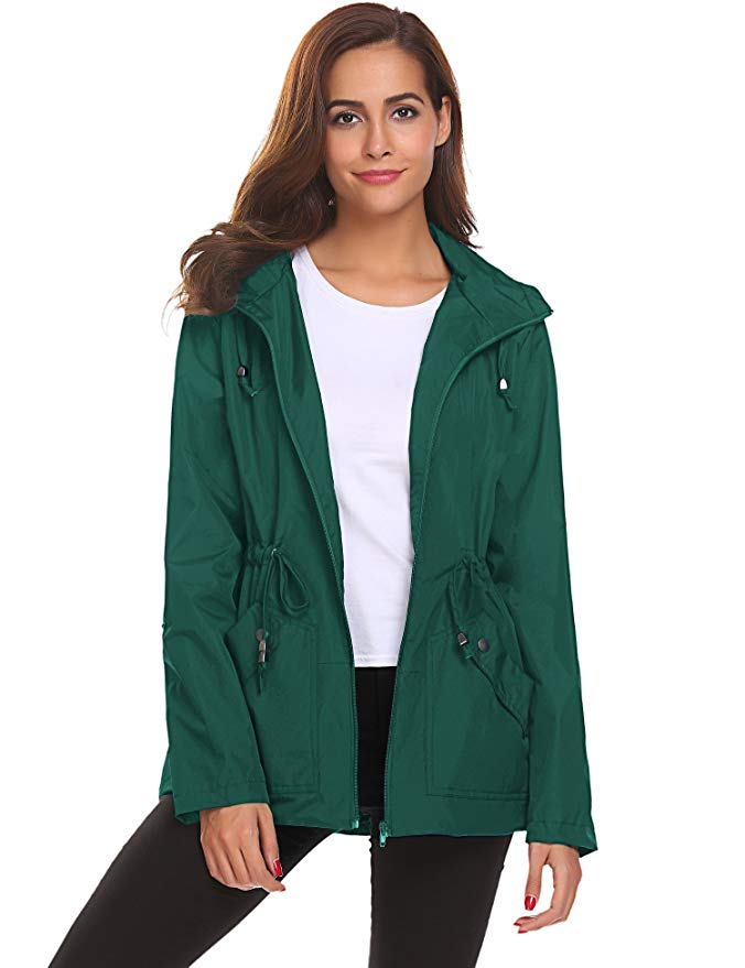 Romanstii Outdoor Active Rain Jacket Women Waterproof Lightweight Hood Raincoat