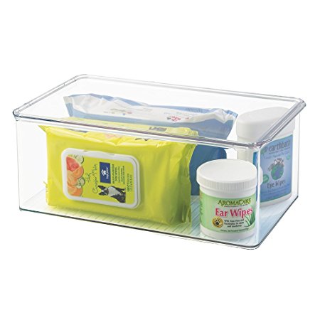 mDesign Dog Grooming Storage Box with Hinged Lid for Shampoo, Scissors, Pet Supplies - Clear