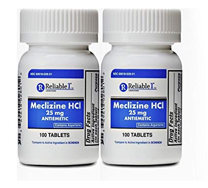 Meclizine 25 mg Generic Bonine Motion Sickness 100 Chew Tablets PACK of 2
