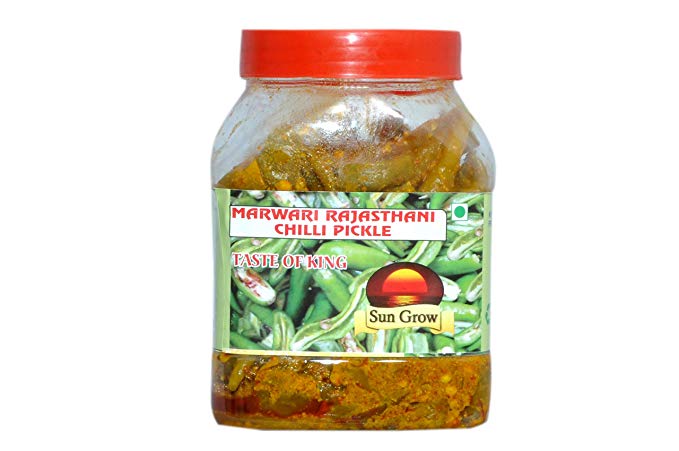 Sun Grow Organic Homemade Marwadi Rajasthani Green Chilli Pickle Achaa (Real Taste of Rajasthani Pickles)– 1kg