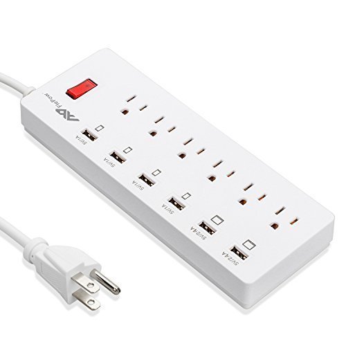 FlePow 6-Outlet Power Strip 1625W13A 59ft Cord HomeOffice Surge Protector with 6 USB Charging Ports 5V24A2 and 5V1A4 for Smartphones and Tablets