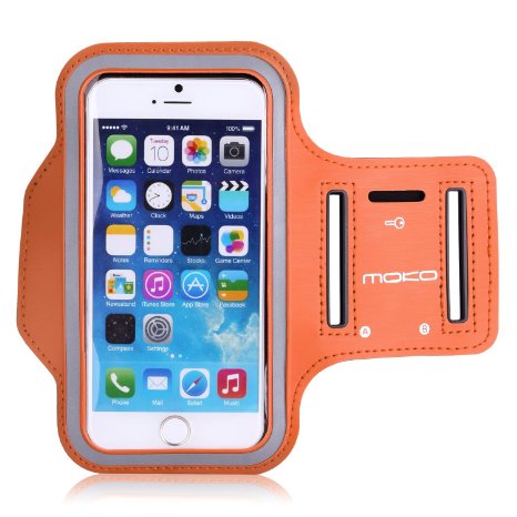 iPhone 6s Armband, iPhone 6 Armband, MoKo Sports Running Armband with Key & Card Slot, Waterproof, Perfectly for Hiking, Biking, Walking or Fitness Activity, ORANGE (Fits Cellphones up to 5.2")