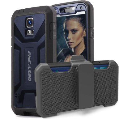 Encased® Galaxy S5 "Pantera Series" Shockproof Case with Built-In Screen Protection & Belt Clip Holster (Midnight Blue)
