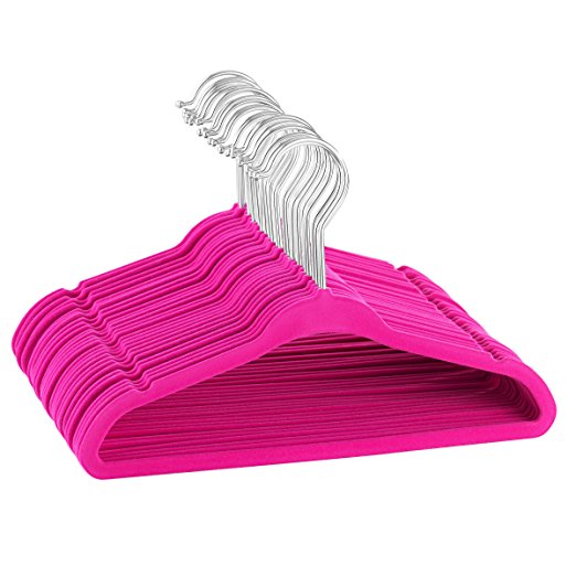 Zober Premium Quality Space Saving Baby Velvet Hangers Strong and Durable - 360 Degree Chrome Swivel Hook - Ultra Thin Non Slip Kids Hangers, Pink - 30 Pack