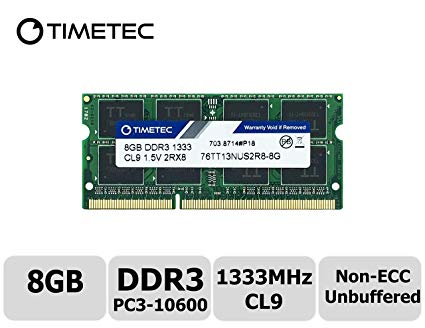 Timetec Hynix IC 8GB DDR3 1333MHz PC3-10600 Non ECC Unbuffered 1.5V CL9 2Rx8 Dual Rank 204 Pin SODIMM Laptop Notebook Computer Memory Ram Module Upgrade(8GB)