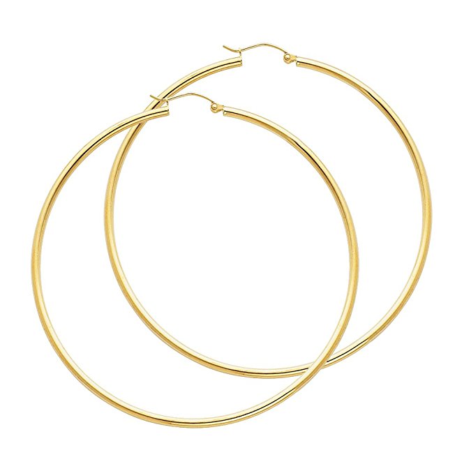 14k Yellow Gold 2mm Thickness Hinged Hoop Earrings - 10 Different Size Available