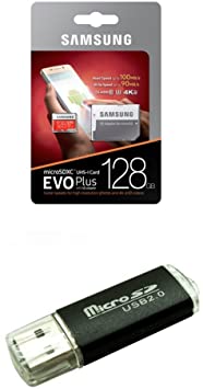 128GB Samsung Evo Plus Micro SDXC Class 10 UHS-1 128G Memory Card for Samsung Galaxy Note 8, S8, S8  Plus, S7, S7 Edge, S5 Active Cell Phone with Bonus SD/TF USB Card Reader (MB-MC128GA)