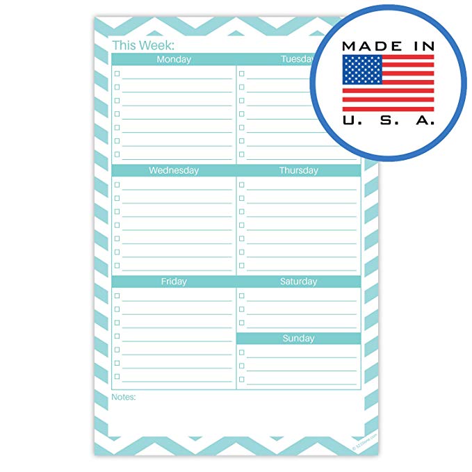 321Done Weekly Checklist Planning Pad - 50 Sheets (5.5" x 8.5") - This Week to Do Notepad Tear Off, Planner Checklist Organizing - Made in USA - Chevron Teal