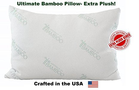 Ultimate Bamboo Pillow - Extra Plush Edition - Down Alternative Hypoallergenic Poly Bed Pillows with Bamboo Cover - Crafted in the USA (Queen)