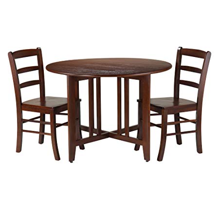 Winsome Wood Alamo 3-Piece Round Drop Leaf Table with 2 Ladder Back Chairs