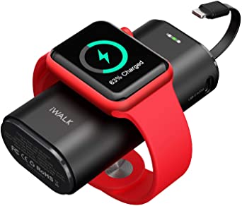 iWALK Portable Apple Watch Charger, 9000mAh Power Bank with Built in Cable, Apple Watch And Phone Charger, Compatible With Apple Watch Series 6/Se/5/4/3/2, iPhone 12/12 mini/11/Xr/Xs/X/7/6s, Black