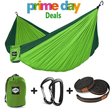 Nordmiex Double Camping Hammock With Tree Straps - Portable Parachute Hammock for Two Persons,Include 9' Heavy Duty Hammock Tree Straps and Premium Aluminum Carabiners,118"(L) x 78"(W)